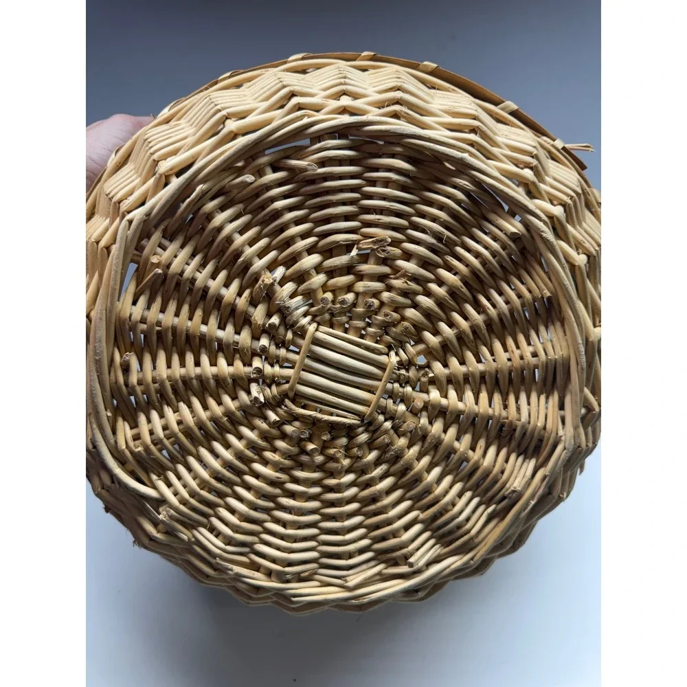 Natural Wicker Seagrass Round Basket with High Handle Farmhouse Decor 14.5in
